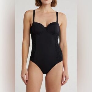 Betsey Johnson Smocked Corset One piece Swimsuit sz Small